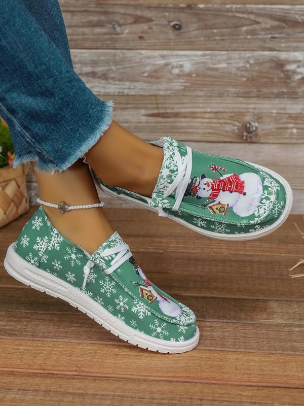 Women's Christmas Snowman Print Lace Up Low Top Sneakers, Casual Comfortable Sports Shoes, Female All-match Round Toe Shoes for Daily Wear