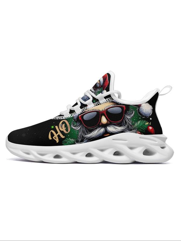 Men's Christmas Themed Lace Up Front Sneakers, Casual Comfortable Sports Running Shoes, Male All-match Round Toe Chunky Sneakers for Daily Life