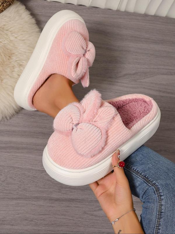 Women's Cute Bowknot & Rabbit Ear Design Plush Slippers, Casual Soft Comfortable Home Slippers, Warm Slippers for Indoor & Outdoor Use for All Seasons