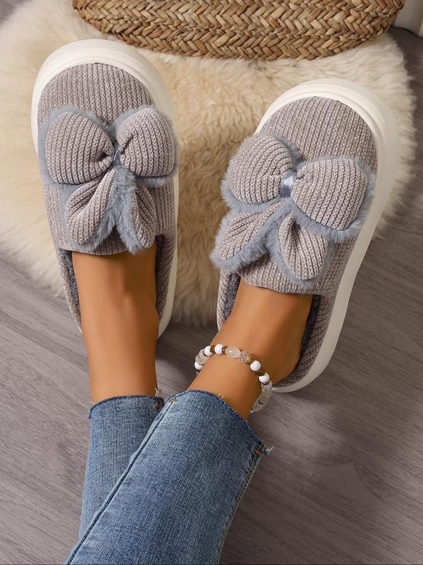 Women's Cute Bowknot & Rabbit Ear Design Plush Slippers, Casual Soft Comfortable Home Slippers, Warm Slippers for Indoor & Outdoor Use for All Seasons