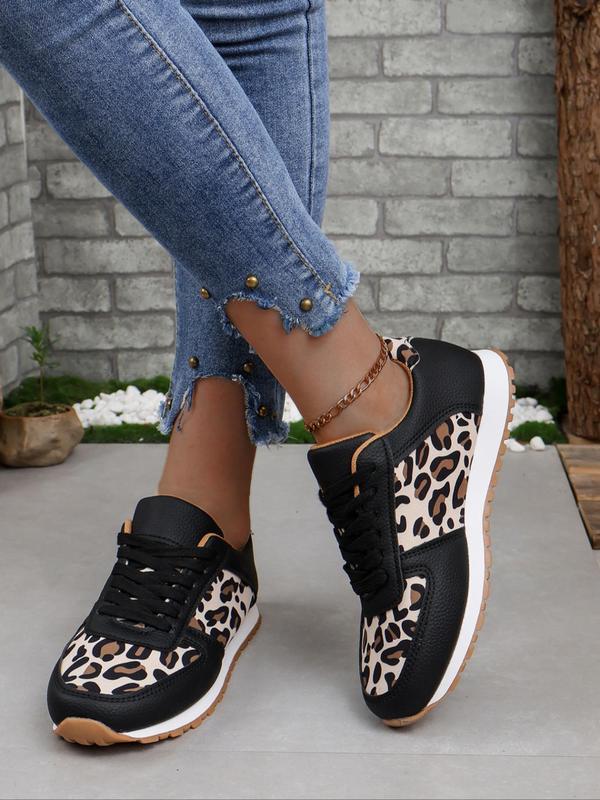 Fashion Leopard Pattern Lace Up Low Top Sneakers, Casual Comfortable Sports Running Shoes, Retro All-match Round Toe Shoes for Daily Back To School Wear, Women's Casual Sneakers for Walking Fall Shoes