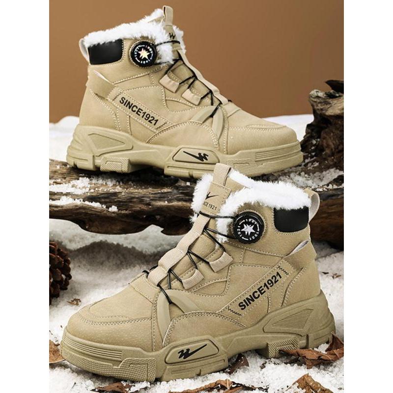 Men's Letter Patched Design Winter Boots, Casual Outdoor Sports Boots, Warm Comfortable Snow Boots for Men, Fashionable Shoes for Daily Wear Footwear Walking Shoes