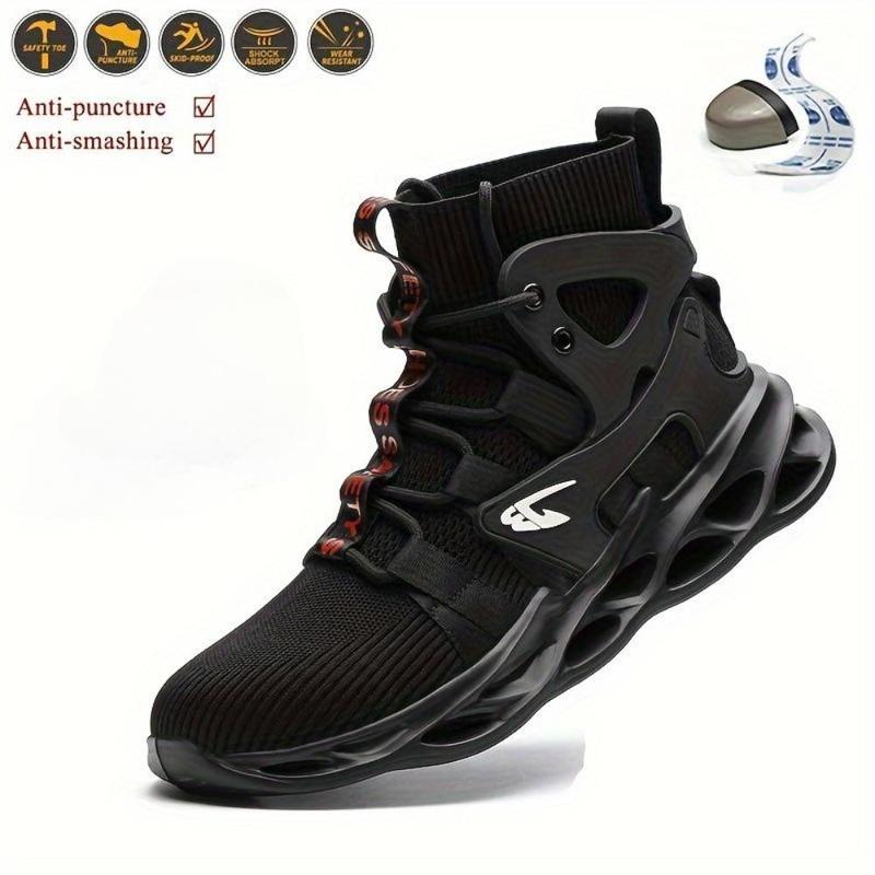 2024 New High Top Safety Shoes, Men's Workout Sneakers, Lightweight Breathable Anti-smashing Steel Heel Work Shoes, Summer Comfort Worker Walking Shoes, Round Toe Footwear for Boy, Fall Outfits, Fall Freshness 2024 Fall Shoes