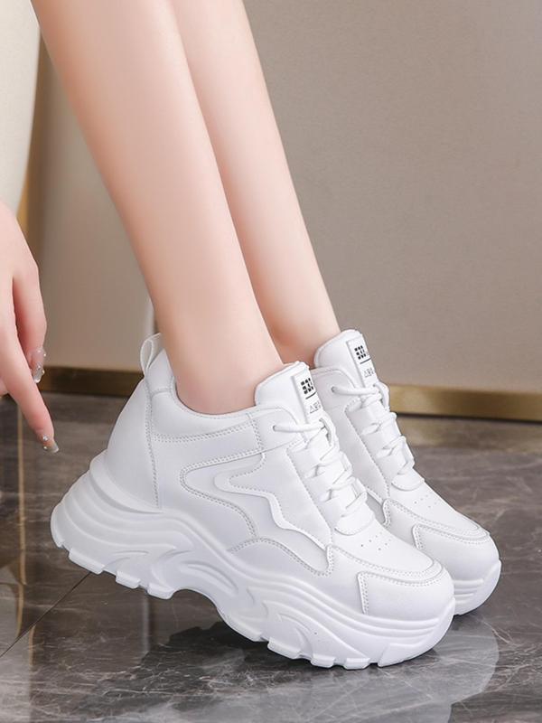 Women's Fashionable Lace Up Low Top Platform Sneakers, Casual Comfortable Breathable Sports Shoes, Female All-match Chunky Shoes for Daily Wear