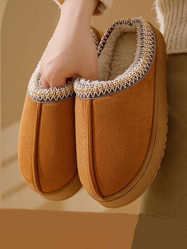 Women's Solid Color Fuzzy Slippers, Casual Soft Comfortable Home Slippers, Warm Slippers for Indoor & Outdoor Use for Fall & Winter