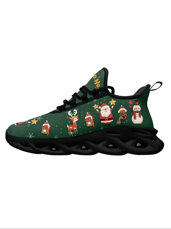 Men's Christmas Themed Lace Up Front Sneakers, Casual Comfortable Sports Running Shoes, Male All-match Round Toe Chunky Sneakers for Daily Life