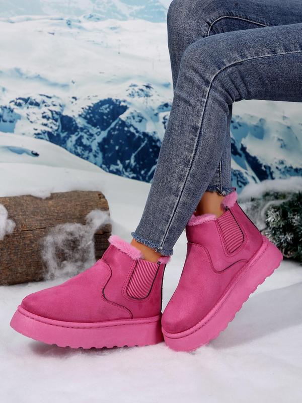 Women's Solid Color Ankle Boots, Casual Warm Fluffy Lined Boots for Fall & Winter, Female All-match Round Toe Shoes for Daily Wear