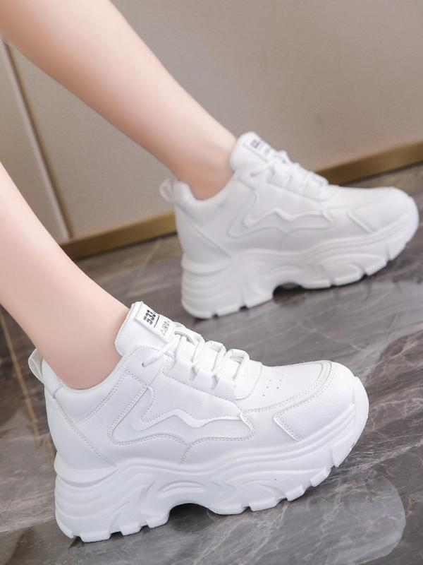 Women's Fashionable Lace Up Low Top Platform Sneakers, Casual Comfortable Breathable Sports Shoes, Female All-match Chunky Shoes for Daily Wear