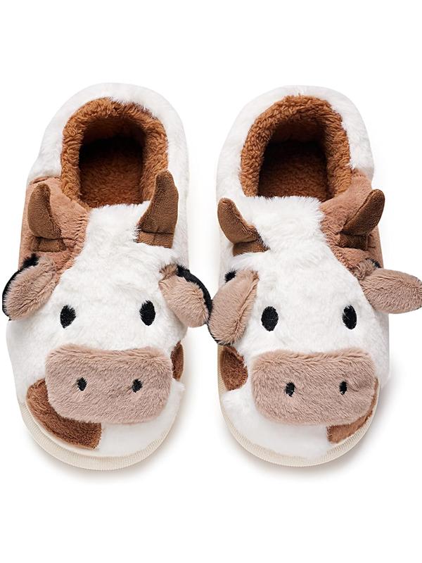 Cute Fuzzy Cow Slippers for Women, Cartoon Plush Warm Cow Slippers for Girls Funny, Novelty and Soft Cotton Slippers, Women's Winter House Slippers Suitable for Indoor Bedroom Dormitory