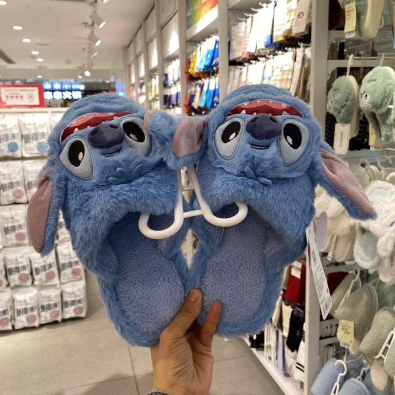 Disney Lilo & Stitch Series Cotton Slippers Stitch Fall & Winter Cute Fluffy House Slippers Walking Shoes Soft Comfort Fuzzy Filppers For Women & Men