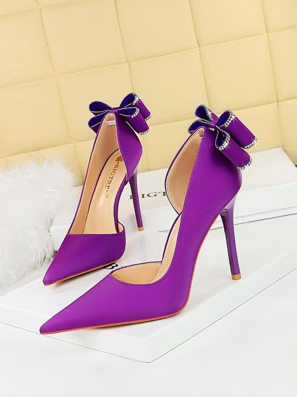 Women's Fashionable Rhinestone Decorated Bowknot Design Stiletto Heels, Elegant Pointed Toe High Heel Shoes for Party, Banquet, Wedding