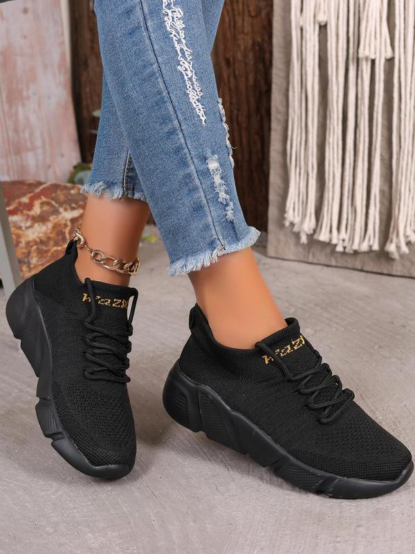 Women's Fashionable Letter Pattern Lace Up Low Top Sneakers, Casual Comfortable Breathable Sports Running Shoes, All-match Basic Shoes for Daily Wear