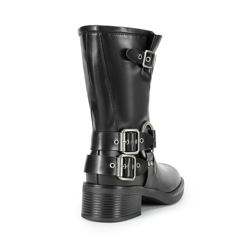 Dream Pairs Women's Buckles Motorcycle Mid-Calf Boots