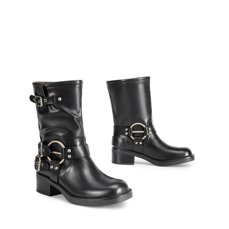 Dream Pairs Women's Buckles Motorcycle Mid-Calf Boots