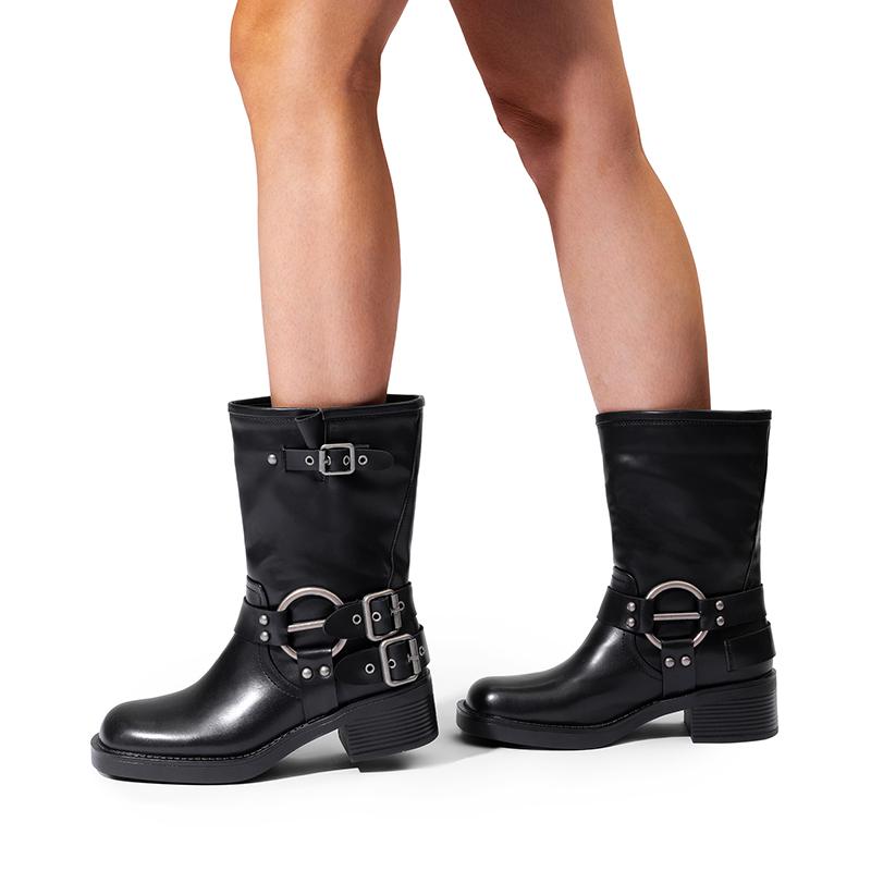 Dream Pairs Women's Buckles Motorcycle Mid-Calf Boots