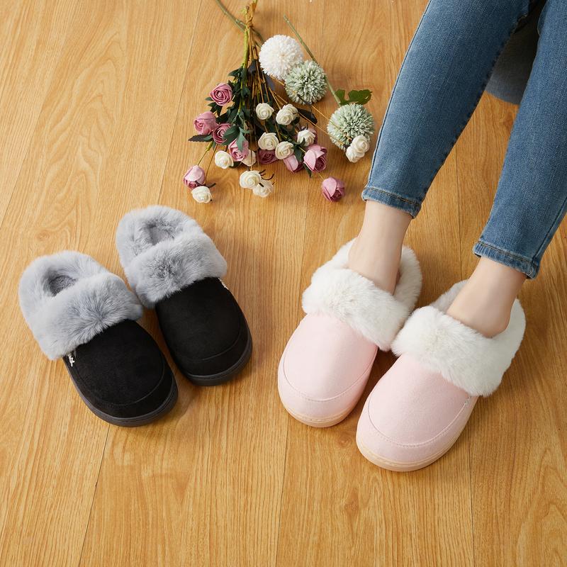 NineCiFun Women's and Men's Suede House Slippers Slip on Fuzzy Slippers with Faux Fur Lining Indoor Outdoor Home Shoes with Rubber Sole