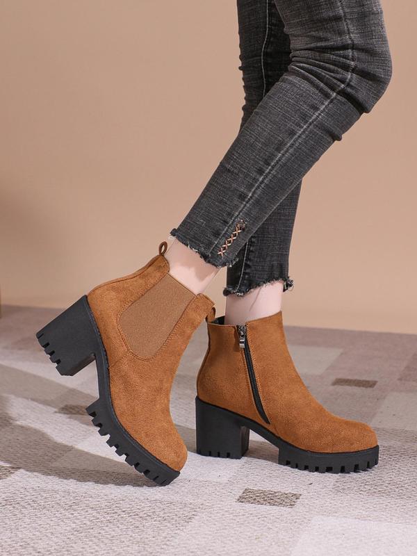 Women's Fashionable Solid Color Zipper Boots, 2024 New Style Casual Comfortable Boots for Daily Wear, Perfect for Women & Girls for Outdoor Wear