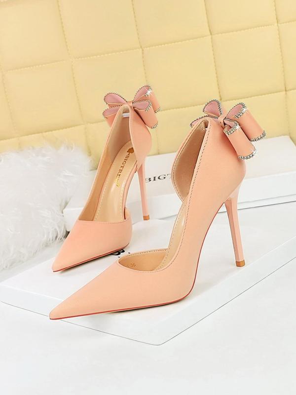 Women's Fashionable Rhinestone Decorated Bowknot Design Stiletto Heels, Elegant Pointed Toe High Heel Shoes for Party, Banquet, Wedding