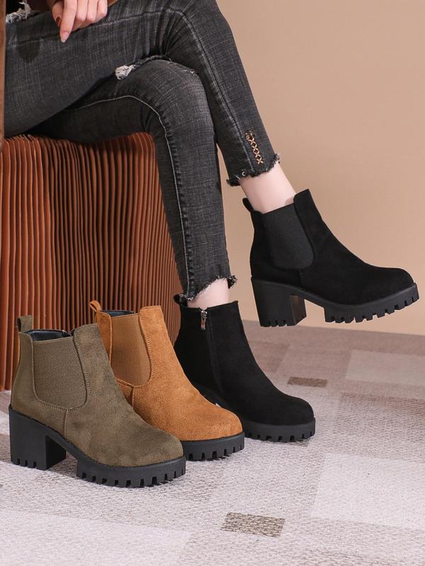 Women's Fashionable Solid Color Zipper Boots, 2024 New Style Casual Comfortable Boots for Daily Wear, Perfect for Women & Girls for Outdoor Wear