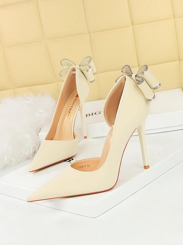 Women's Fashionable Rhinestone Decorated Bowknot Design Stiletto Heels, Elegant Pointed Toe High Heel Shoes for Party, Banquet, Wedding