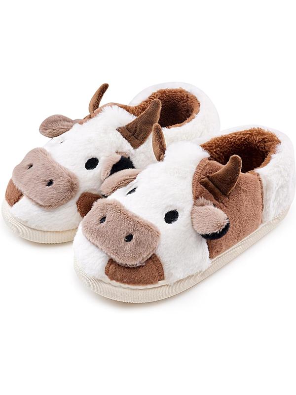 Cute Fuzzy Cow Slippers for Women, Cartoon Plush Warm Cow Slippers for Girls Funny, Novelty and Soft Cotton Slippers, Women's Winter House Slippers Suitable for Indoor Bedroom Dormitory