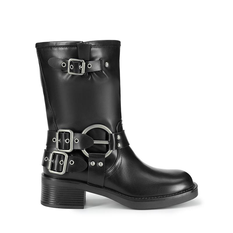 Dream Pairs Women's Buckles Motorcycle Mid-Calf Boots