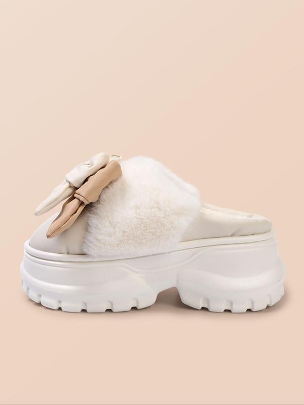 Women's Bowknot Design Plush Slippers, Casual Soft Comfortable Home Slippers, Warm Slippers for Indoor & Outdoor Use for Fall & Winter