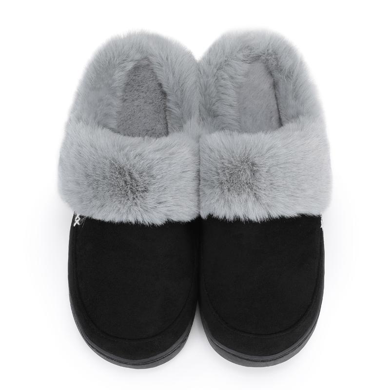 NineCiFun Women's and Men's Suede House Slippers Slip on Fuzzy Slippers with Faux Fur Lining Indoor Outdoor Home Shoes with Rubber Sole