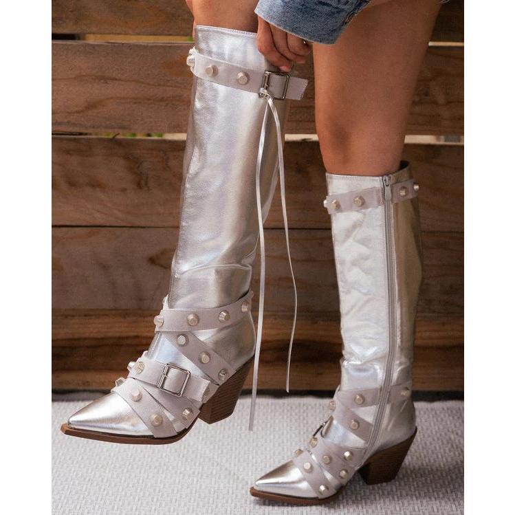 Pointy Toe Chunky Heeled Boots