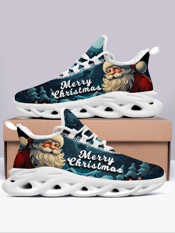 Women's Christmas Print Lace Up Low Top Sneakers, Casual Comfortable Breathable Lightweight Sports Running Shoes, Female All-match Round Toe Chunky Sneakers for Daily Wear