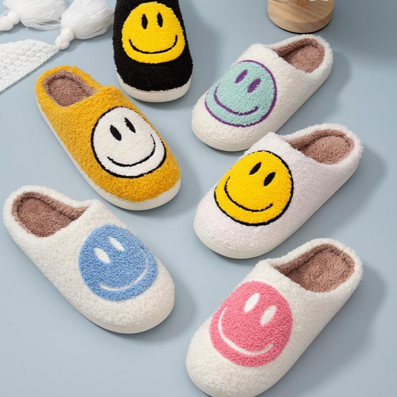 Women's Cartoon Smile Face Pattern Plush Slippers,Casual Soft Comfortable Home Slippers,Warm Slippers for Fall & Winter,Walking Shoes